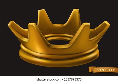 Old golden crown. 3d vector icon