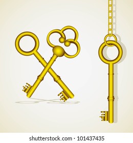 old golden key dangling chain links