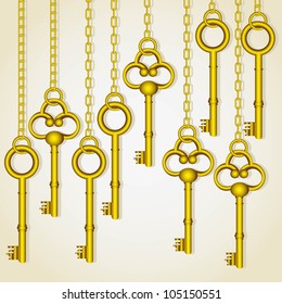 old golden keys dangling chain links