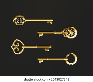Old golden keys. Vintage gold keys.