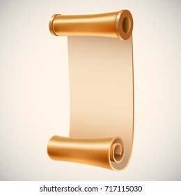 Old golden manuscript. Ancient empty scroll. Vector illustration