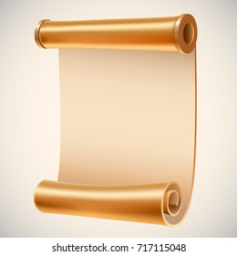 Old Golden Manuscript. Ancient Empty Scroll. Vector Illustration