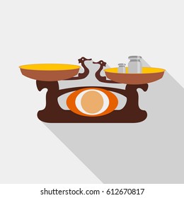 Old golden weighing scale balance icon. Flat illustration of vector icon for web