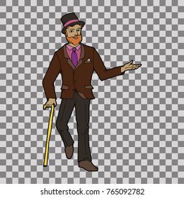 Old good looking gentleman with cane. Hand drawn vector illustration