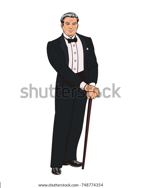 Old Good Looking Gentleman Tuxedo Stands Stock Vector (royalty Free 