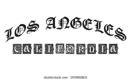 Old gothic Los angeles, LA slogan print with ancient font text for man and woman tee t shirt or sweatshirt