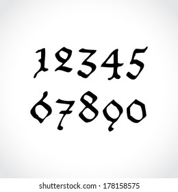 Old gothical handwritten numbers, illustration