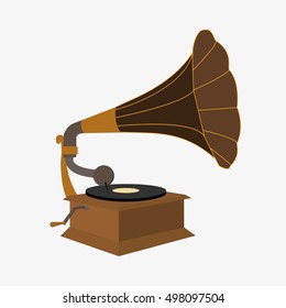 old gramophone isolated flat vector stock illustration sign icon