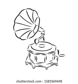 old gramophone, music player, vector sketch 