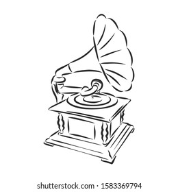 old gramophone, music player, vector sketch 