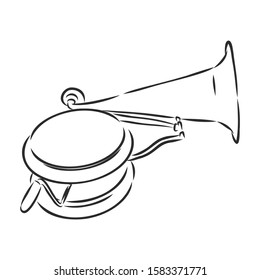 old gramophone, music player, vector sketch 