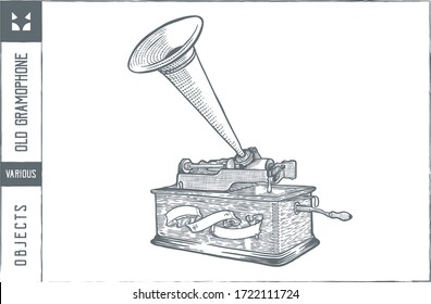 Old Gramophone Vector illustration - Hand drawn - Out line