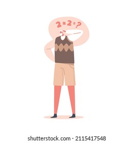 Old Grandfather Character Trying to Remember Simple Mathematical Example. Senior Man with Alzheimer Disease, Brain Geriatric Mental Illness, Forgetful Pensioner. Cartoon People Vector Illustration