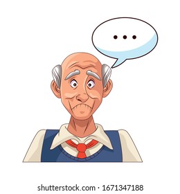 abuelo viejo con puntos consecutivos en la ilustración vectorial de la burbuja del habla