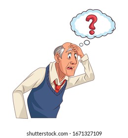 old grandfather with interrogation symbol in speech bubble vector illustration