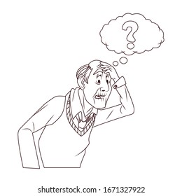 old grandfather with interrogation symbol in speech bubble vector illustration