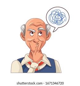 viejo abuelo con garabatos en el diseño de ilustraciones vectoriales de burbuja del habla