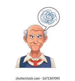old grandfather with scribble in speech bubble vector illustration design