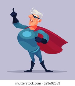 Old Grandfather Superhero Character. Vector Flat Cartoon Illustration