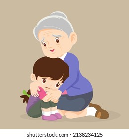 Old Grandma Embracing Little Crying Girl Stock Vector (Royalty Free ...