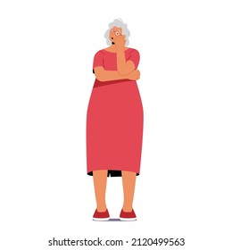 Old Grandmother Character Trying to Remember Something, Senior Woman Suffer of Alzheimer Disease, Struggle with Brain Geriatric Mental Illness, Pensive Lady. Cartoon People Vector Illustration