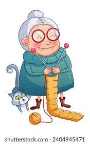 old grandmother with glasses knits