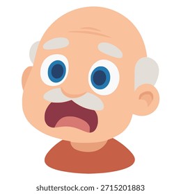old grandpa shocked face expression flat color vector illustration template design