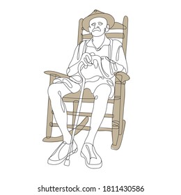 old Grandparents line drawing vector sketch on rocking chair