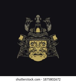 old granny samurai illustration for tshirt design