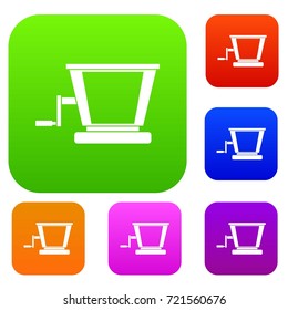 Old grape juicer set icon color in flat style isolated on white. Collection sings vector illustration