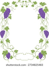Old Grape Vine Botanical Border Frame Vintage Hand Drawn Illustration