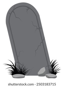 Old gravestone had some crack on surface in vintage style. Vector illustration.