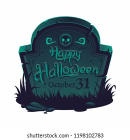 Old gravestone with happy halloween lettering 