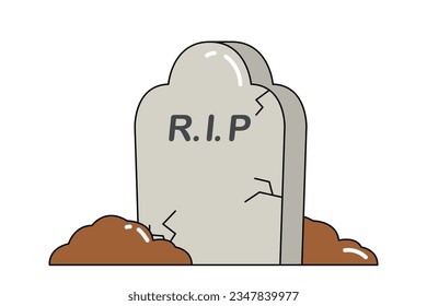 Old gravestone on white background. Concept holiday halloween, death, rip. Vector illustration