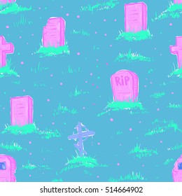 Old gravestone ornament. Tomb seamless pattern. Cemetery background. rip texture. Grave Ancient. Tombstone With cracks