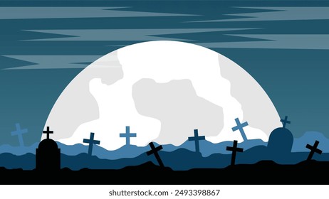 Old Graveyard with Crosses in the Moonlight. National seasonal holiday concept vector