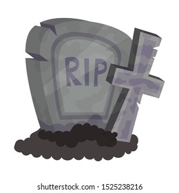 Old gray gravestone. Halloween object. Vector illustration.