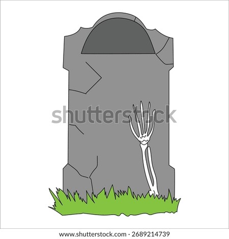 Old Gray Tombstone with Green Grass Vector Illustration