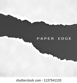 Old gray torn paper isolated over black background. Torn paper edge. Paper texture. Rough broken border of paper stripe. Vector