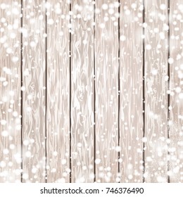 Old gray wood texture with snow christmas background. Vector illustration.