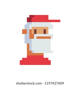 Old gray-haired man with a beard and red hat, pixel art character. Avatar, portrait, profile picture. Flat style. Game assets. 8-bit. Isolated vector illustration.  