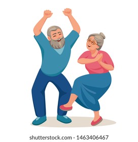 old gray-haired man and woman rejoice, the old man raised his hands, the old woman was dancing