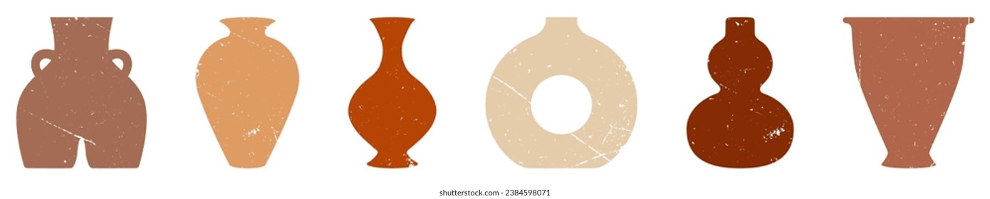 Old greek ancient vases with texture. Vector illustration isolated on white background
