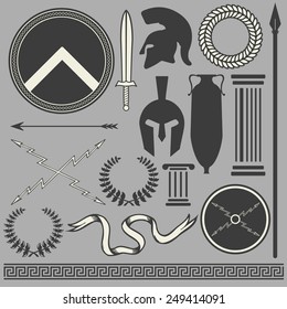 Old greek roman spartan set icons