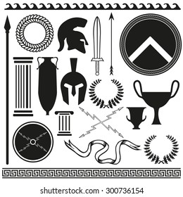 Old greek roman spartan set icons
