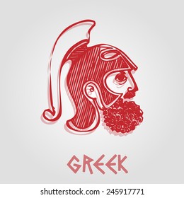 Old Greek soldier. male head with helmet. vector illustration