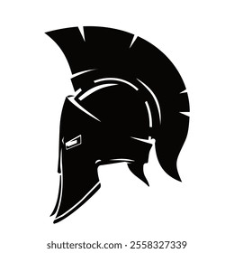 Old Greek Spartan Helmet Emblem Icon Black Silhouette Illustration