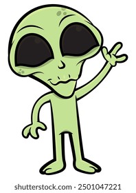 Old Green Alien cartoon characters greeting and say goodbye. Best for sticker, logo, and mascot with unexplored themes