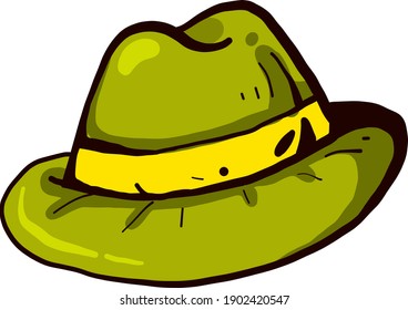 Old green hat, illustration, vector on a white background.