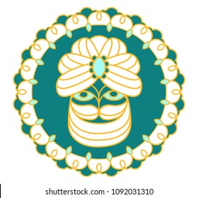old green Sultan in a turban. Eastern ornament, emblem, logo. vector